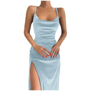 Elegant Green Long Party Dresses Women Sexy Pile Neck Slimming Velvet Evening Dress Female Side High Slits Prom Dress Vestidos