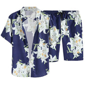 Printing Mens Summer Set 2pc Casual Sportswear Simple Series Short Sleeve Shirt And Shorts Two Piece Sets For Male Ropa Hombre