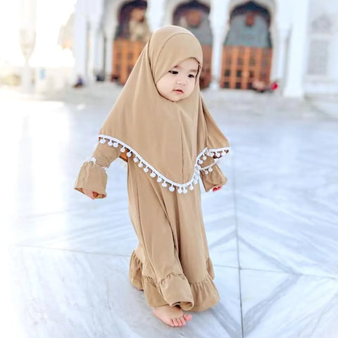 Girl Muslim Dress With Hijab For Newborn Infant Girls 0-6 Years Prayer Dress Muslim Clothes Long Sleeve Muslim Robe+Headscarf