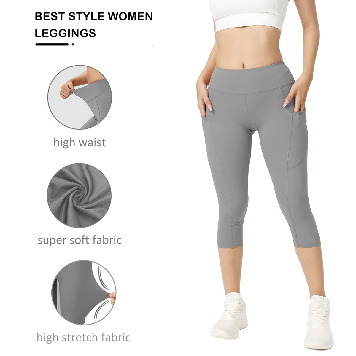 High-Waist Capri Leggings with Phone Pocket, 3-Pack – view 5 of 9