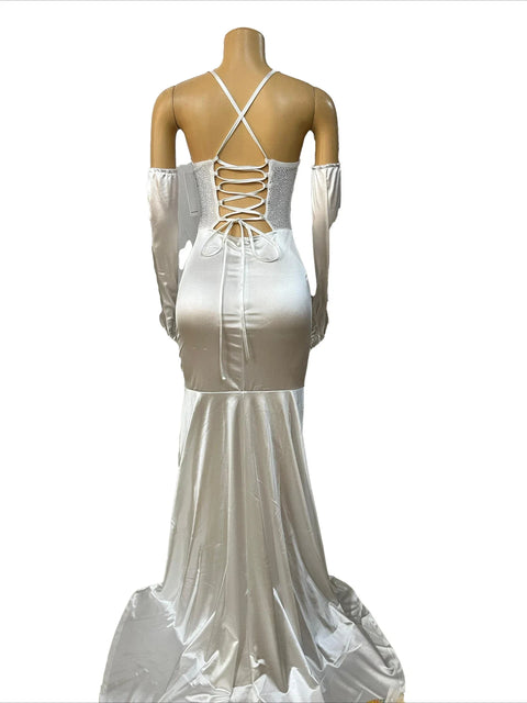 Women Diamonds Sequined Long Sleeve Gloves Bodycon Long Mermaid Maxi Dress Birthday Evening Sexy Party Dresses Vestidos