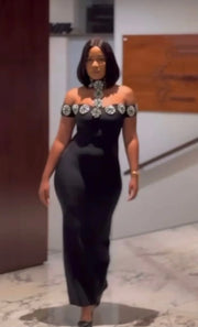 Women Slash Neck Short Sleeve Diamond Halter Bodycon Long Maxi Dress 2025 Birthday Evening Street Sexy Party Dresses