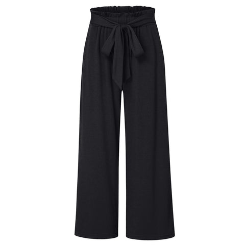 Summer Cargo Pants Women Plus Size High Waisted Tied Belt Palazzo Pants Baggy Flowy Beach Pants With Pockets Women's Pants