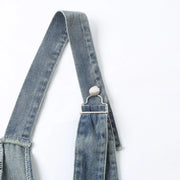 Women'S Workwear Denim Jumpsuit Adjustable Straps Loose Straight Wide Leg Jeans Work Clothes Ladies Fashion Versatile Overalls