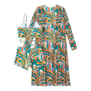 3 Pcs/Set Women Bikini Cover Up Set Contrast Color Long Sleeves Cover Up Spaghetti Strap Swimwear Set Water Activity Clothes