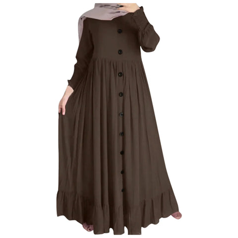 Muslim Hijab Dubai Abaya Long Dress Women Single Breasted Solid Color Islamic Dress Abaya African Dress Dubai Turkey Kaftan
