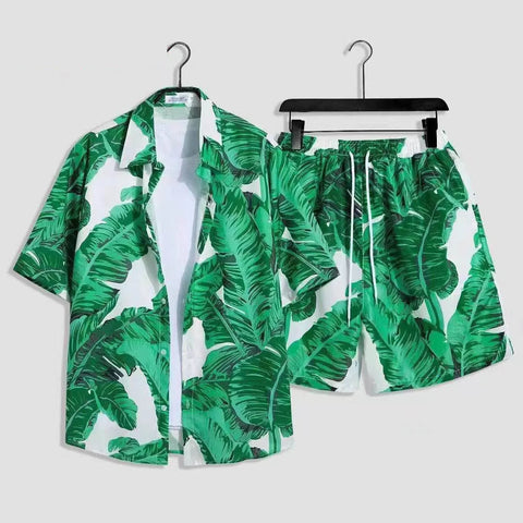 Printing Mens Summer Set 2pc Casual Sportswear Simple Series Short Sleeve Shirt And Shorts Two Piece Sets For Male Ropa Hombre