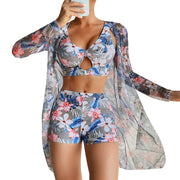Brazilian Bikini Set Women Floral Printed Beach Wear Three Piece Push Up Cover Up Swimsuit Sexy Swimming Suit 2024 Bathing Suit
