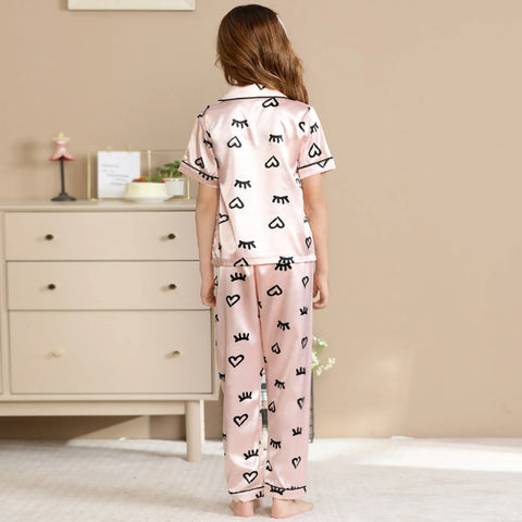 Children's Sleepwear Suits Home Wear Thin Short Sleeve Cardigan Shirts Tops+Pants Children's Pajamas Set Summer Leisure Clothes