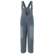 Women'S Workwear Denim Jumpsuit Adjustable Straps Loose Straight Wide Leg Jeans Work Clothes Ladies Fashion Versatile Overalls
