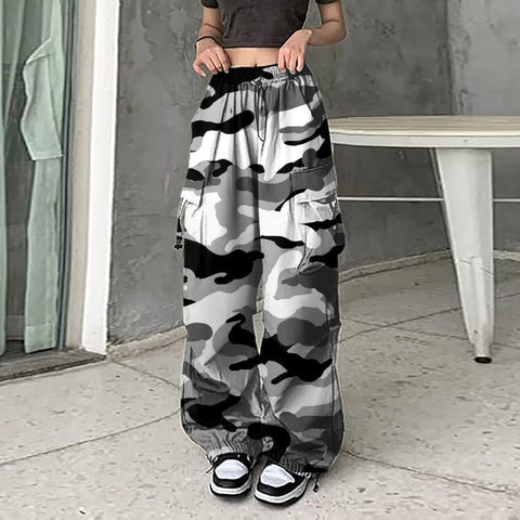 Womens Camouflage Cargo Pants American Streetwear Y2k Hip Hop Loose Baggy Trousers Street Casual Joggers Wide Leg Sweatpants