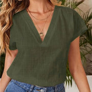 Summer Elegant Blouses For Women 2024 Women'S Summer Solid Color Linen Cotton Loose Half Sleeve Blusas Elegantes Para Mujer 2024