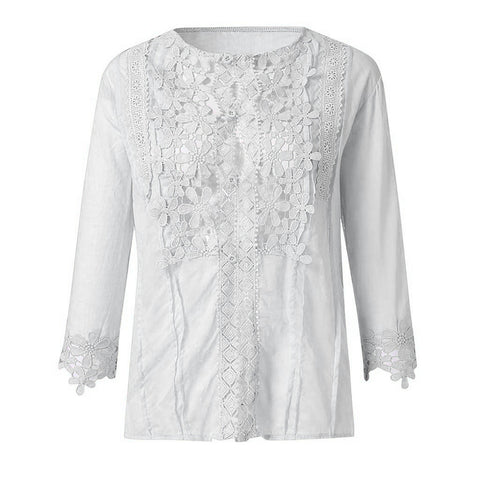 2022 Spring Summer Casual Blouse Women Top And Blouse Lace Crochet Half Sleeve Shirts Elegant Ladies V-Neck Loose Boho Blouse
