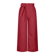 Summer Cargo Pants Women Plus Size High Waisted Tied Belt Palazzo Pants Baggy Flowy Beach Pants With Pockets Women's Pants