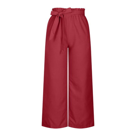 Summer Cargo Pants Women Plus Size High Waisted Tied Belt Palazzo Pants Baggy Flowy Beach Pants With Pockets Women's Pants