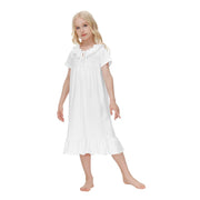 Toddler Girls Nightdress New Summer Princess Style Pure Cotton Summer Children's Sleepwear Dress Short Sleeve Lace Home Dress