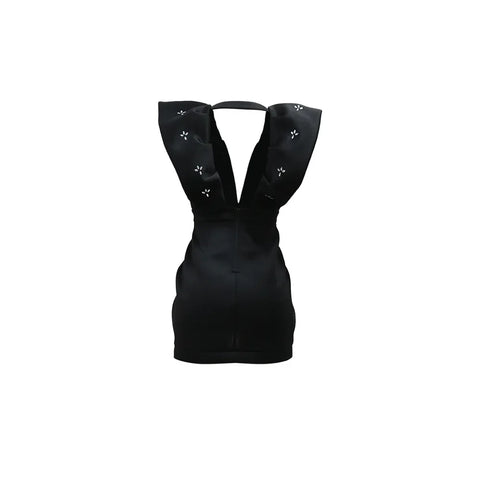 Women V-neck Petal Sleeveless Mini Dress Diamonds Ruched Bodycon Dresses Sexy Night Party Vestidos Fashion Evening