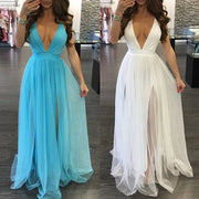White Dress For Women Civil Wedding Maxi Slip Dress Bridesmaid Banquet V Neck Sexy Backless Lace Long Elegant Evening Dresses