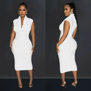 Women Draped Deep V-neck Sleeveless Bodycon Bandage Midi Dress 2023 Fashion Street Vestidos Sexy Party Evening Dresses