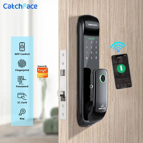 US.EU Electronic Fingerprint Biometric Frosted Panel Digital Smart Door Lock WiFi TUYA or TTLock APP Password IC Card Security