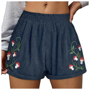 Women'S Embroidery Corduroy Shorts Waist Elastic Waist Straight Leg Casual Shorts Women'S Y2k Summer High Waist Shorts