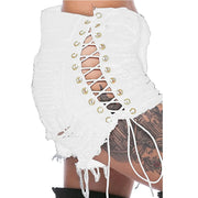 Retro 90s Gothic Punk Sexy Jeans Women Shorts Hollow Out Drawstring Hip Hop Streetwear Denim Shorts Ripped Tassels Hotpants 3XL