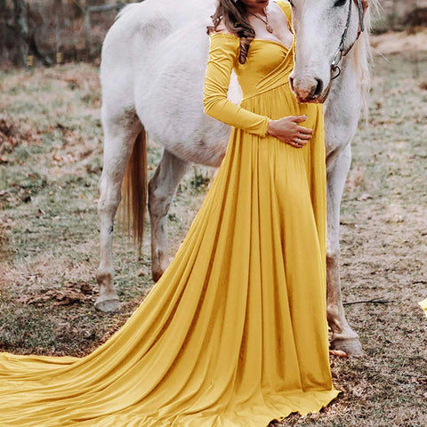 Womens Maternity Dress Sexy Off Shoulders Long Sleeve Photography Pregnants Dresses Solid Color Princess Dress Photo Props