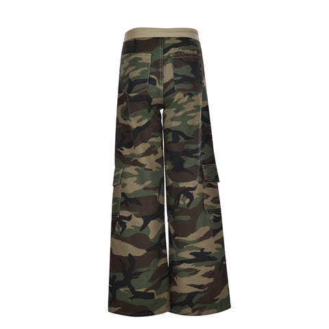 Jeans Women Camouflage Printed High Waist Grunge Floor Length Denim Trousers Double Layer Baggy Parachute Aesthetic Cargo Pants