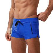Swimming Trunks Mens Swim Boxer Briefs Swimwear Young Man Swimsuit Beach Wear Surfing Bathing Suit Zipper Pocket Shorts