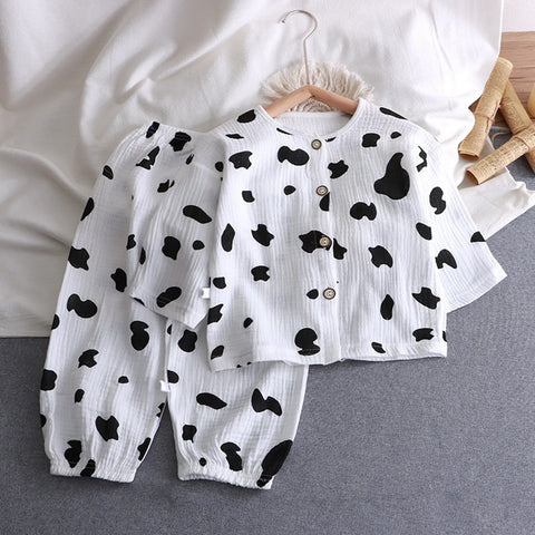 Spring Summer Boys And Girls Cotton Home Wear Pajamas Sets Long Sleeve Sleepwear Children's Clothing For 3T,4T,5T,6T,7T,8T,9T