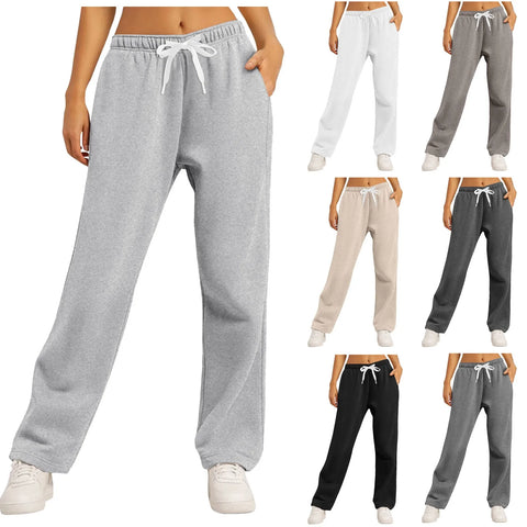 Women’S Fleece Lined Wide Leg Sweatpants High Waisted Drawstring Baggy Baggy Cargo Pants Fall Casual Joggers Tracksuit Pants
