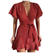 Women'S A-Line Dress V Neck Ruffled Waistband Wrapped With Printed Casual Dress Female Vintage Printing Casual Beach Dresses