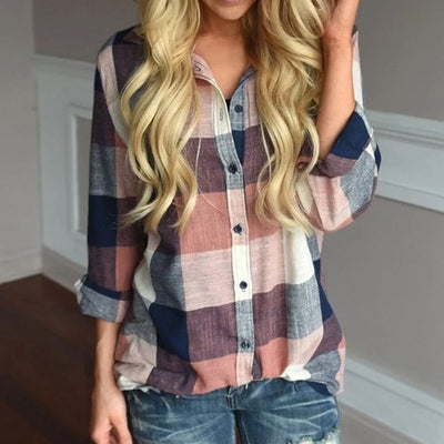 Fashion Plaid Shirt Women Korean Style Tops And Blouses Harajuku Long Sleeve Lapel Single-Breasted Shirts Blusa Mujer Moda 2024