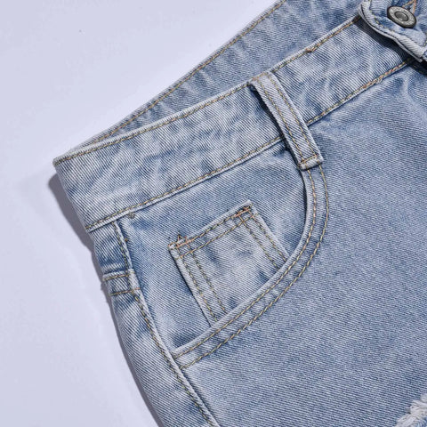 Fashion Streetwear Holes Jeans Women Summer New Mid High Waist Distressed Ripped Denim Pants Stylish American Style Jeans Pants