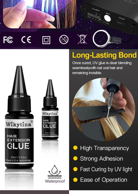 Advanced V Light Hair Extension Tools Kit with UV Glue Hair Extension Machine for Professional and Home Use