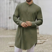 Men'S Buttoned Cotton Linen Shirt Muslim Robe Kurtas For Men Muslim Shirt Stand Collar Long Sleeve Islamic Arab Kaftan Punjabi