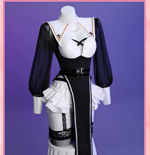ROLECOS Nun Cosplay Costume Women Uniform Set-Party Halloween Outfit Adult Nun Dress Black Apparel Masquerade Show Costumes