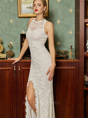 Elegant Lace women evening dresses 2025 For Women Wedding Dresses Custom Sexy Front Slit Backless Puff Sleeve Bridal Dress