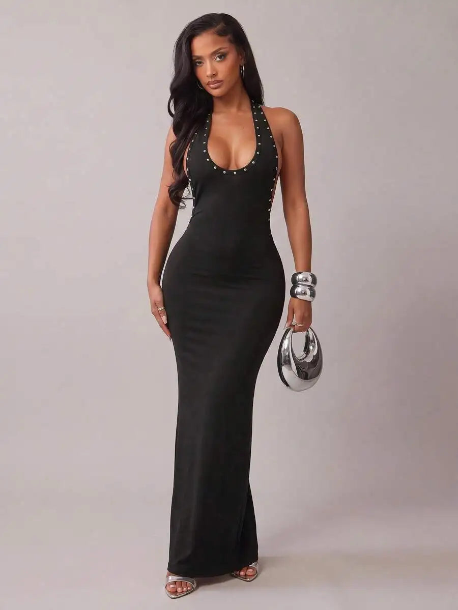 Metal Ring Cutout Backless Maxi Dress, Black – view 2 of 6