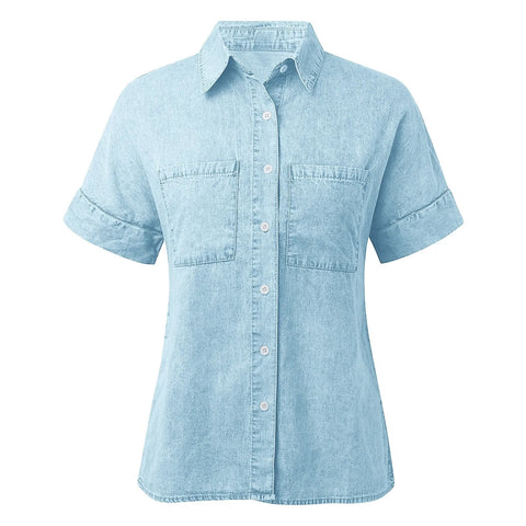 Long Sleeve Women's Denim Shirt 2024 Spring Summer Classic Vintage Jeans Blouses Tops Retro Casual Button Up Streetwear Top