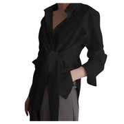 Women's Spring Shirts New Chic Comfortable Casual Temperament Loose Tie Waist Shirt Office Business Commuting Pure Color Blouse