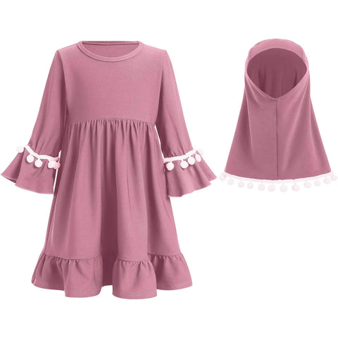 Girl Muslim Dress With Hijab For Newborn Infant Girls 0-6 Years Prayer Dress Muslim Clothes Long Sleeve Muslim Robe+Headscarf