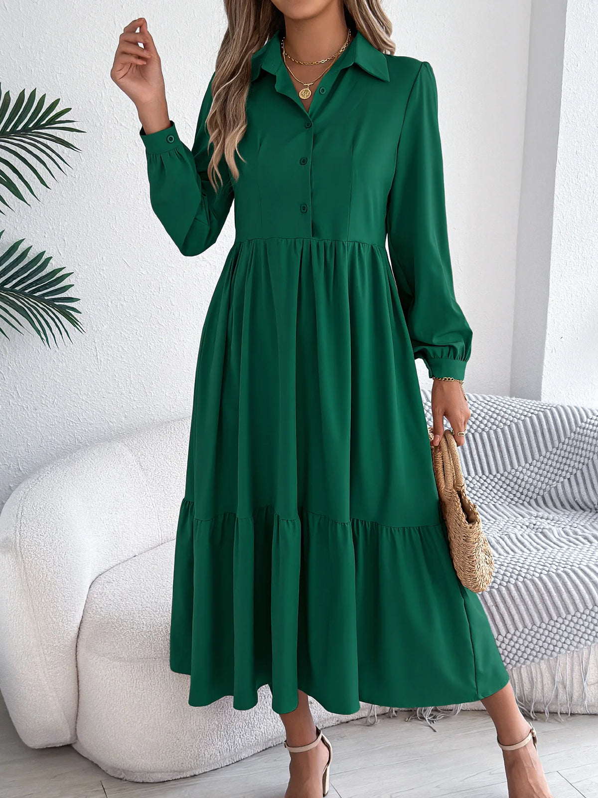 Ruffle-Hem Button-Front Shirt Dress – view 4 of 8