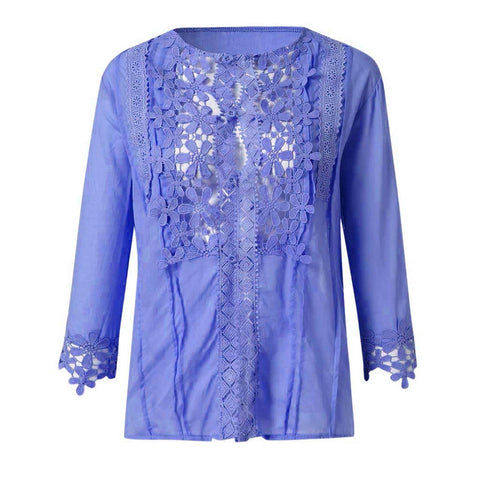 2022 Spring Summer Casual Blouse Women Top And Blouse Lace Crochet Half Sleeve Shirts Elegant Ladies V-Neck Loose Boho Blouse