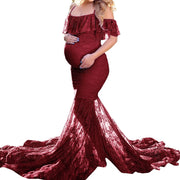 Laundry Cape Coat Maternity Ruffled Sleeves V Neck Tail Length Long Dress Photography Dress Woman down