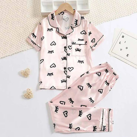 Children's Sleepwear Suits Home Wear Thin Short Sleeve Cardigan Shirts Tops+Pants Children's Pajamas Set Summer Leisure Clothes