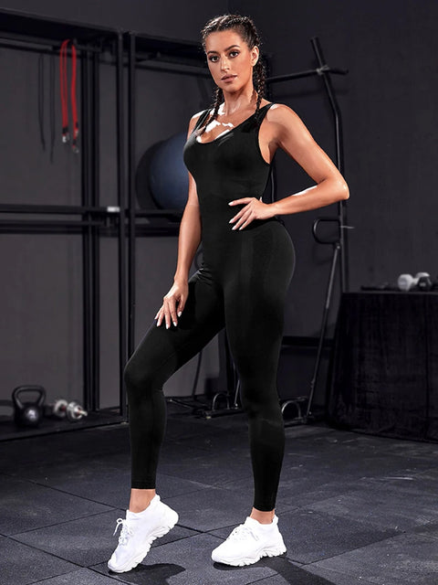 Women Yoga Bodysuit Workout Sleeveless Jumpsuit Gym Clothes Sportswear Fitness Shorts Overalls Suit One Piece Outfit 2025
