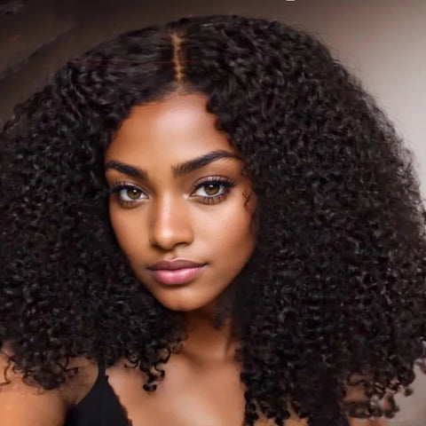 Wigs For Women Kinky Curly Lace Wig Human Hair Brazilian Hair Curly Bob Wig 200D 4X4 Lace Closure Wigs With Pre-Plucked Natural