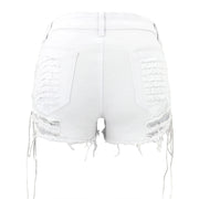 Retro 90s Gothic Punk Sexy Jeans Women Shorts Hollow Out Drawstring Hip Hop Streetwear Denim Shorts Ripped Tassels Hotpants 3XL