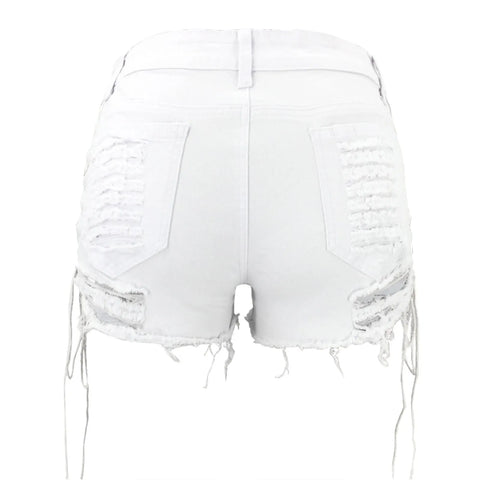 Retro 90s Gothic Punk Sexy Jeans Women Shorts Hollow Out Drawstring Hip Hop Streetwear Denim Shorts Ripped Tassels Hotpants 3XL